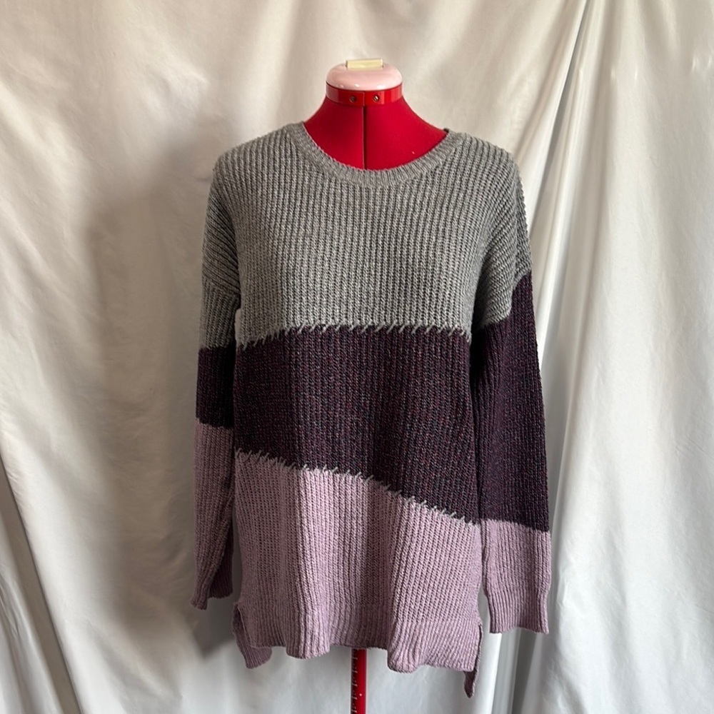 Warehouse One Purple Gray Crew Neck Sweater Asymmetrical MM184